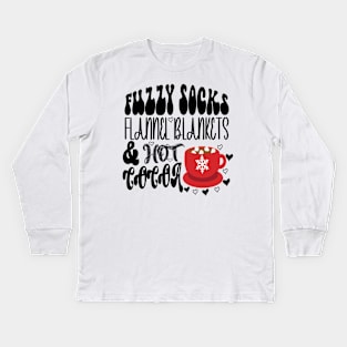 Fuzzy Socks Flannel Blankets & Hot Cocoa Shirt, Winter Hot Chocolate Lover Kids Long Sleeve T-Shirt